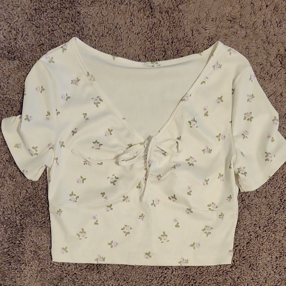 Floral Cream Women's Crop Top Small